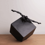 Dynamic Cube Sculpture | Captivating Half-Man Figure in Motion - H36" x W26