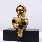 Black & Gold Decorative Seated Polyresin Figurine  - 12x15x29 cm