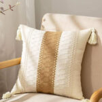 Geometric Cotton & Linen Cushion Cover with Tassels | 45x45cm | Polyester/Cotton Blend for Living Room & Bedroom 45x45cm
