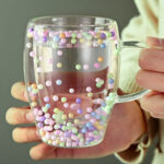 Generic Double Wall Coffee Mug – 350ml Cute Clear Insulated Glass Cup | Stylish Lightweight Drinkware for Hot & Cold Beverages