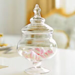 West European Style Transparent Glass Candy Jar with Cover – 22H x 15W cm | Elegant Wedding Dessert Display & Home Candy Storage