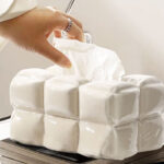 Nordic Style Ceramic Embroidery Tissue Box Holder – Luxury Cube Storage for Living Room & Home Decor