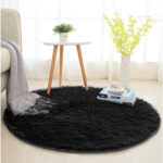 Black Faux Fur Soft Round Fluffy Rug – Cushioned & Pet-Friendly Modern Carpet for Living Room, Bedroom, or Office – 100 cm