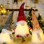 Light-Up Christmas Gnome with Sequin Hat - Festive LED Doll Decoration for Holiday Decor