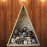 LED Wooden Triangle with Pine Cones & Lustered Balls, 30 cm