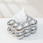 Anding Ceramic Tissue Box – Silver Accents | Modern Abstract Home Decor for Bathroom, Vanity, or Shelf