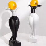Elegant Standing Lady Sculptures – Black & White (28x8 cm)