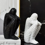 Thinker Shelf Modern Sculptures – 11x21cm | Abstract Decor in White, Black & Gold