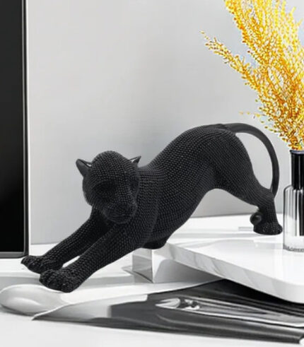 Black Resin Leopard Sculpture