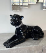 Large Black Resin Sitting Leopard Statue