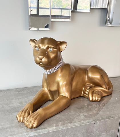 Large Gold Resin Sitting Leopard Statue
