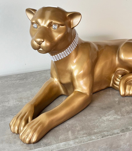 Large Gold Resin Sitting Leopard Statue