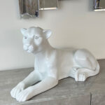 Large White Resin Sitting Leopard Statue