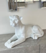 Large White Resin Sitting Leopard Statue