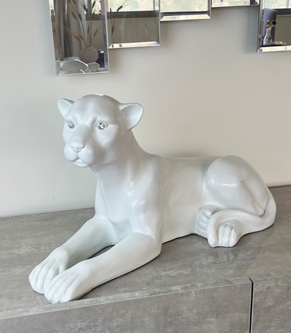 Large White Resin Sitting Leopard Statue