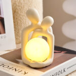 Nordic Abstract Couple Art Ornament with Nightlight – Ceramic Home Decoration – White – 15cm