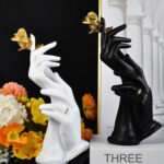 Nordic Modern Handheld Rose Resin Sculpture – Black & White – Luxury Home Decor – 27cm