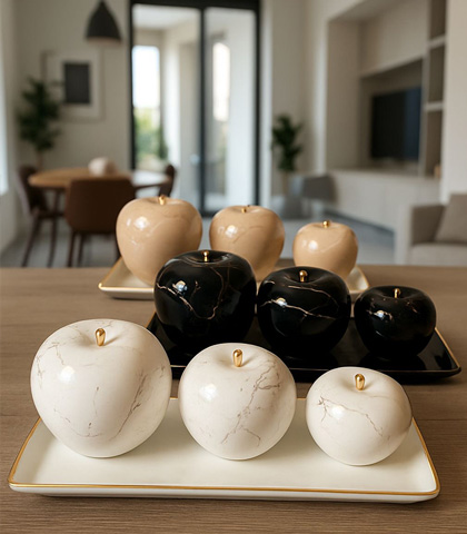 Ceramic Apples Set of 3 with Tray