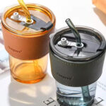 Glass Mug with Straw – Available in Amber & Black
