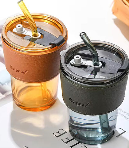 Glass Mug with Straw – Available in Amber & Black