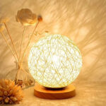 Creative LED dimmable table lamp with USB power, wood base & remote control. Ideal for desk, bedside reading & ambient lighting — shop now!