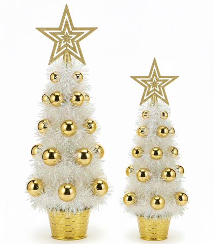 Set of Two Gold LED Christmas Trees