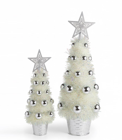 Set of Two Silver LED Christmas Trees