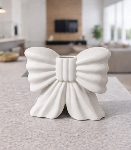 White Ceramic Ribbon Bow Vase