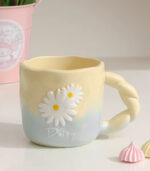 Creative Ceramic Cup Mug – Hand-Painted Daisy Design | 400 ml (Yellow & Pink) - Image 3