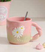 Creative Ceramic Cup Mug – Hand-Painted Daisy Design | 400 ml (Yellow & Pink) - Image 2