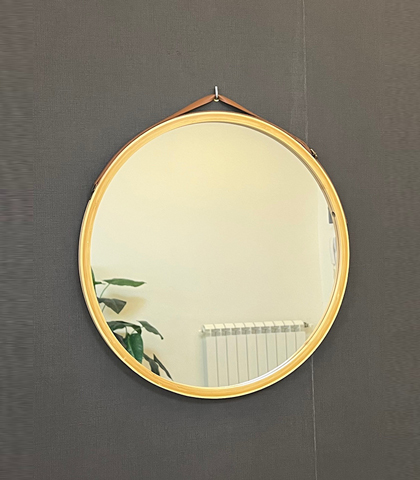 Round Mirror with Wooden Frame