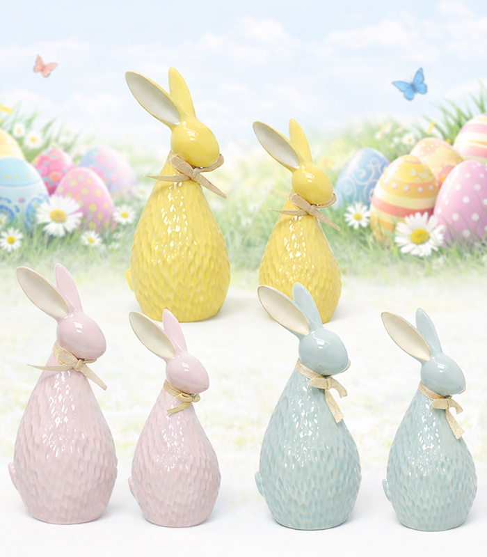 Straight Ears Bunny Porcelain Decorative Figurine