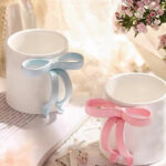 Ceramic Mug Set with Bow Design & Lid