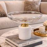 Luxury Glass Bowl with Marble Base & Gold Accent