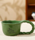 Creative Knotted Ceramic Coffee Cup – 330 ml – Big Ear Handle – Beige, Brown & Green - Image 4