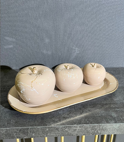 Ceramic Apples Set of 3 with Tray