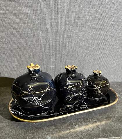 Ceramic Pomegranate Set of 3 with Tray