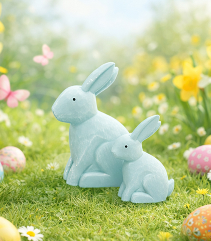 3D Standing Rabbit Wooden Decoration Set