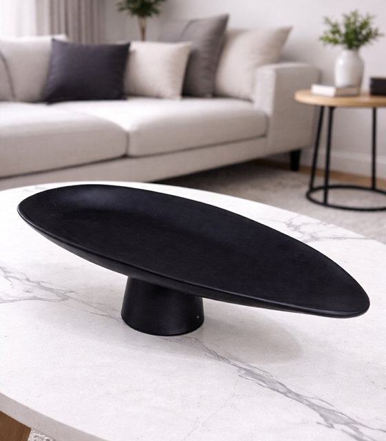 Decorative Ceramic Black Oval Bowl