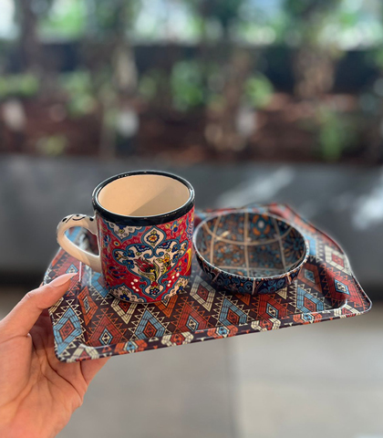 Ceramic Mug Set with Metal Bowl and Tray Ceramic Mug Set with Metal Bowl and Tray