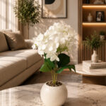 Artificial White Flower Plant in Plastic Pot
