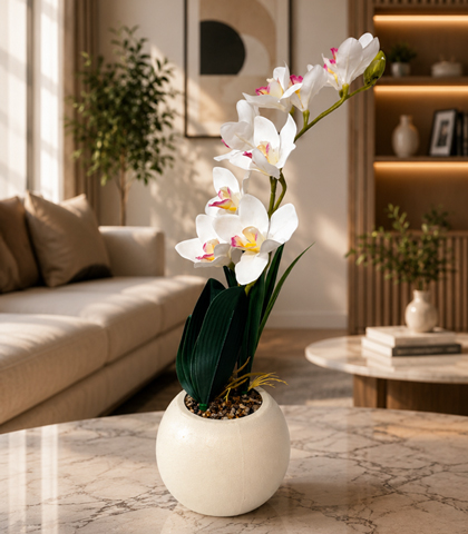 Artificial Plant White Flower in Plastic Pot