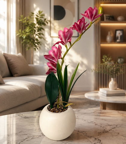 Artificial Pink Flower Plant in Plastic Pot