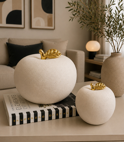 White Ceramic Decorative Apples Set