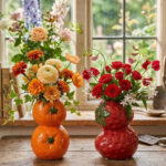 Orange & Strawberry Ceramic Fruit Vase
