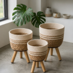 Jute Pots with Bamboo Legs Set of 3