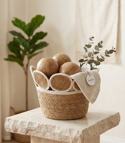 Beige & White Organizing Basket