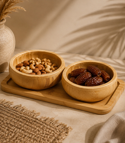 Bamboo Serving Tray with 2 Nut Bowls