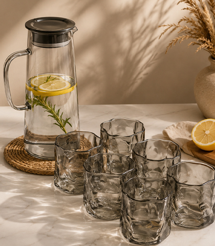 Glass Bottle Set with 6 Glass Cups