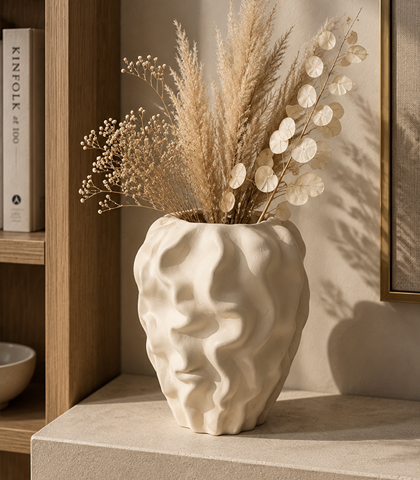 Modern Wavy Beige Ceramic Vase